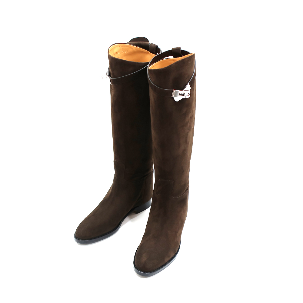 エルメス ロングブーツ スエード サイズ38 ケリー金具 シルバー金具 レディース