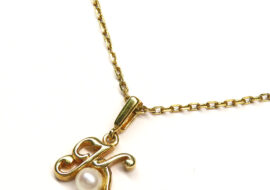 ミキモト ベビーパール イニシャルK ペンダントトップ ネックレス K18 イエローゴールド