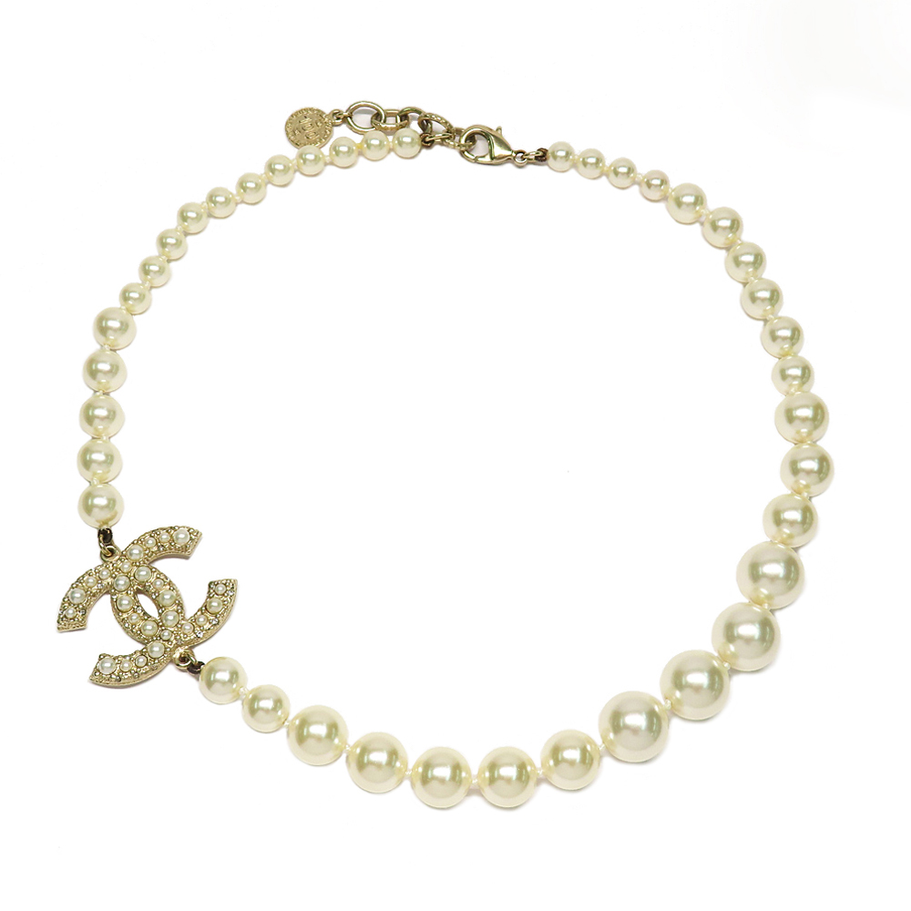 シャネル パール ココマーク CCロゴ 100周年記念 ラインストーン ネックレス A64757