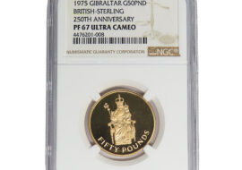 英国ポンド250周年記念 ジブラルタル金貨 1975年 スラブ入り NGC社 PF67 ULTRA CAMEO K22