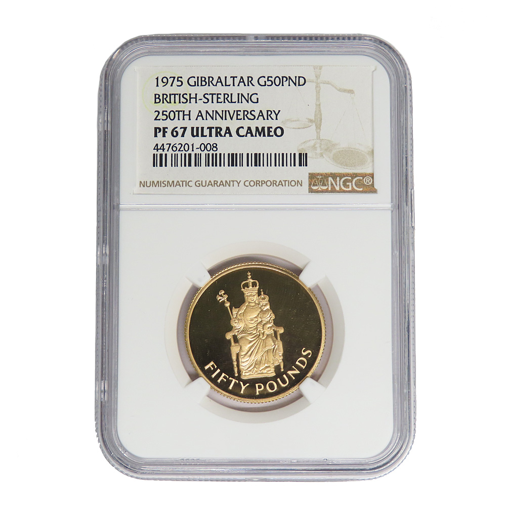 英国ポンド250周年記念 ジブラルタル金貨 1975年 スラブ入り NGC社 PF67 ULTRA CAMEO K22