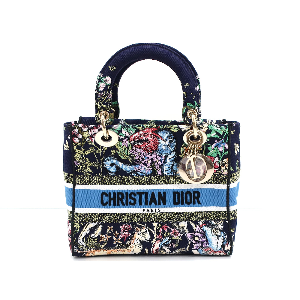 ディオール レディDライト カナージュ ゴールド金具 ハンドバッグ ショルダーバッグ ミディアム 2WAY ブルー系 レディース