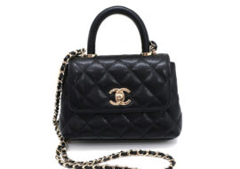 シャネル ココハンドル エクストラミニ ハンドバッグ ショルダー ブラック キャビアスキン AP4244 ゴールド金具 レディース
