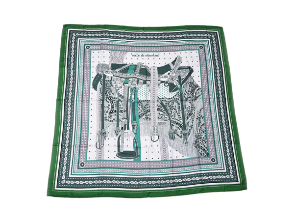 エルメス カレジェアン140 スカーフ 高官の鞍 バンダナ カシミヤ シルク