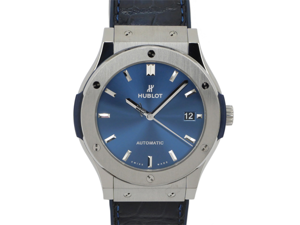 ウブロ クラシック フュージョン チタニウム 511.NX.7170.LR ブルー チタン 自動巻き