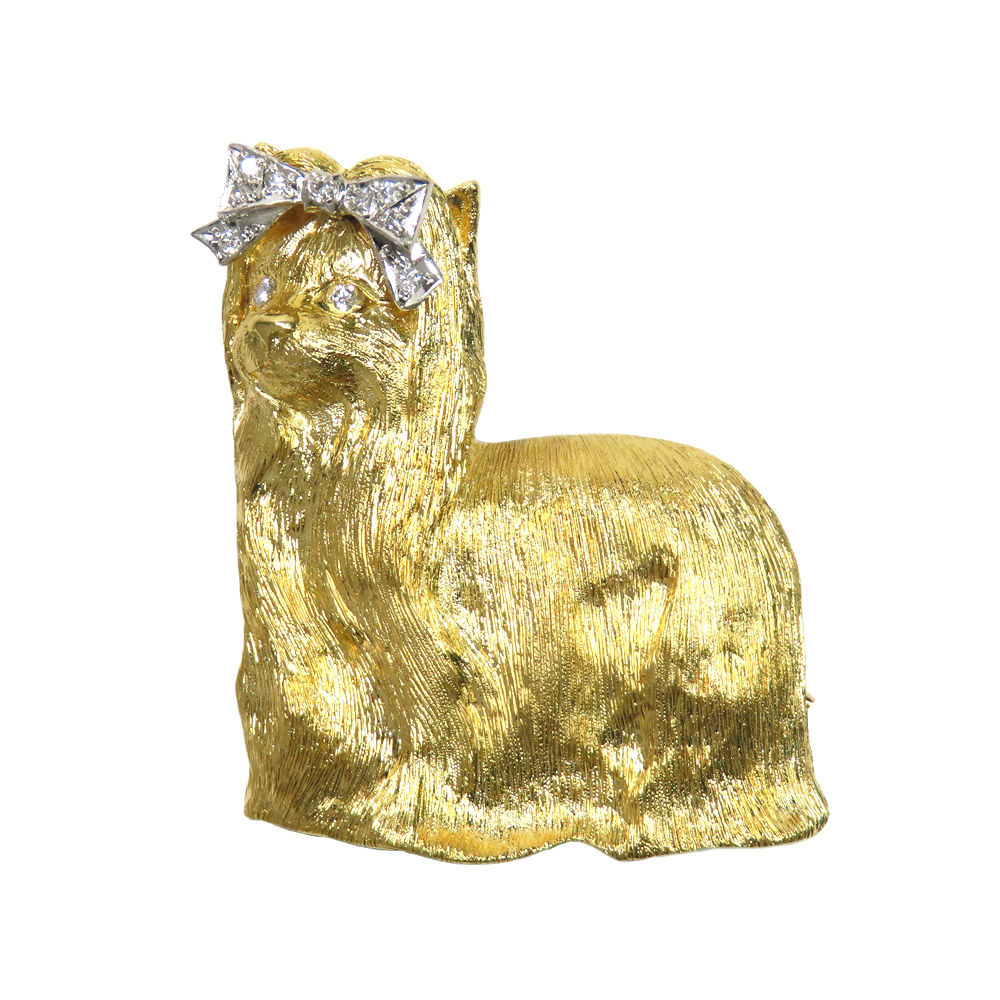 ブローチ/ペンダントトップ ヨークシャテリア ダイヤ K18/PT イエローゴールド プラチナ 18.3ｇ