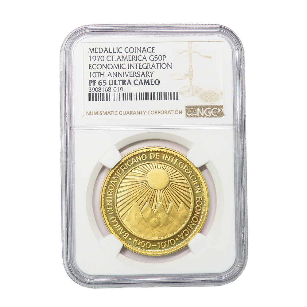 中央アメリカ 50ペソ金貨 1970年 プルーフ スラブ入り NGC社 PF65UC K21.6 コイン 20.0ｇ