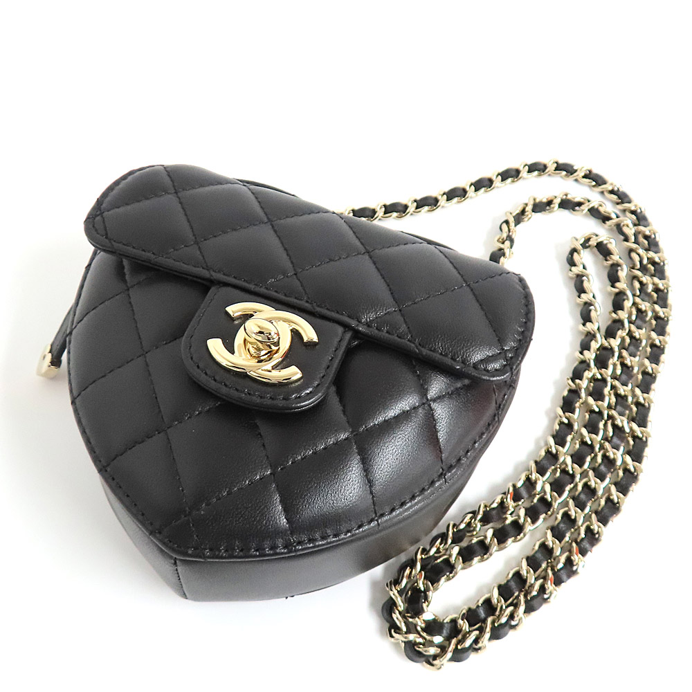 シャネル ミニハートシェイプ AP2784 マトラッセ ラムスキン チェーンショルダーバッグ
