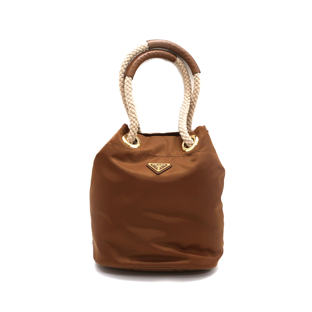 プラダ マリナースモール 1BE082 Re-Nylon バケットバッグ ブラウン ナイロン ロープハンドル レディース RFID