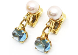 ブルガリ BVLGARI アレグラ ピアス ブルートパーズ パール 750YG