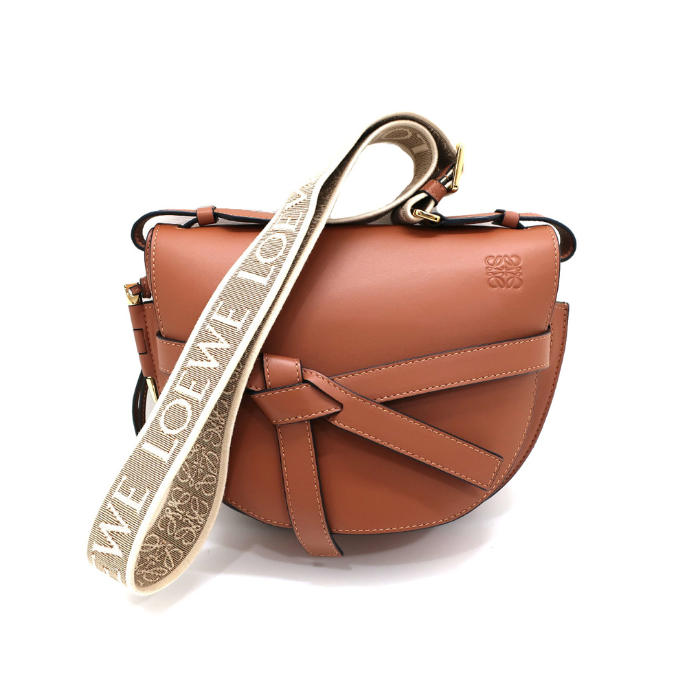 ロエベ ゲートバッグ スモール ショルダーバッグ A650T20X40 レザー ソフトカーフ ジャカード ブラウン ゴールド金具 レディース