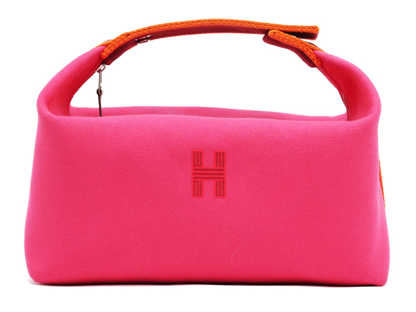 エルメス ブリッドアブラックGM ハイビスカス コットン ポーチ ハンドバッグ