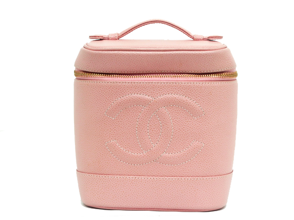 シャネル キャビアスキン 縦型バニティ ピンク A01998