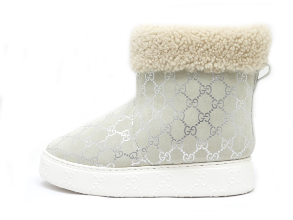 グッチ ブーツ メリノウールトリム グレー シルバー 812045 サイズ36 1/2