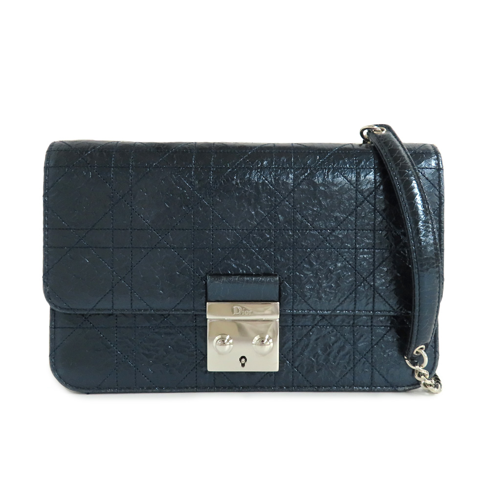 クリスチャンディオール ミスディオール ウォレット オン チェーン ショルダーバッグ メタリックブルー