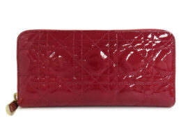 クリスチャンディオール カナージュ ラウンドファスナー長財布 ゴールド金具  パテントレザー