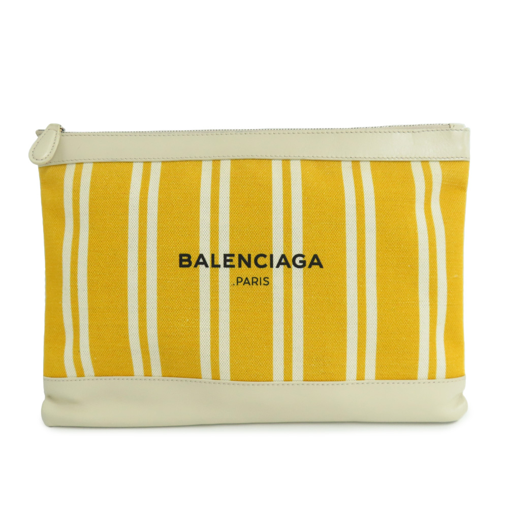 バレンシアガ ネイビークリップ M 420407 クラッチバッグ イエロー アイボリー