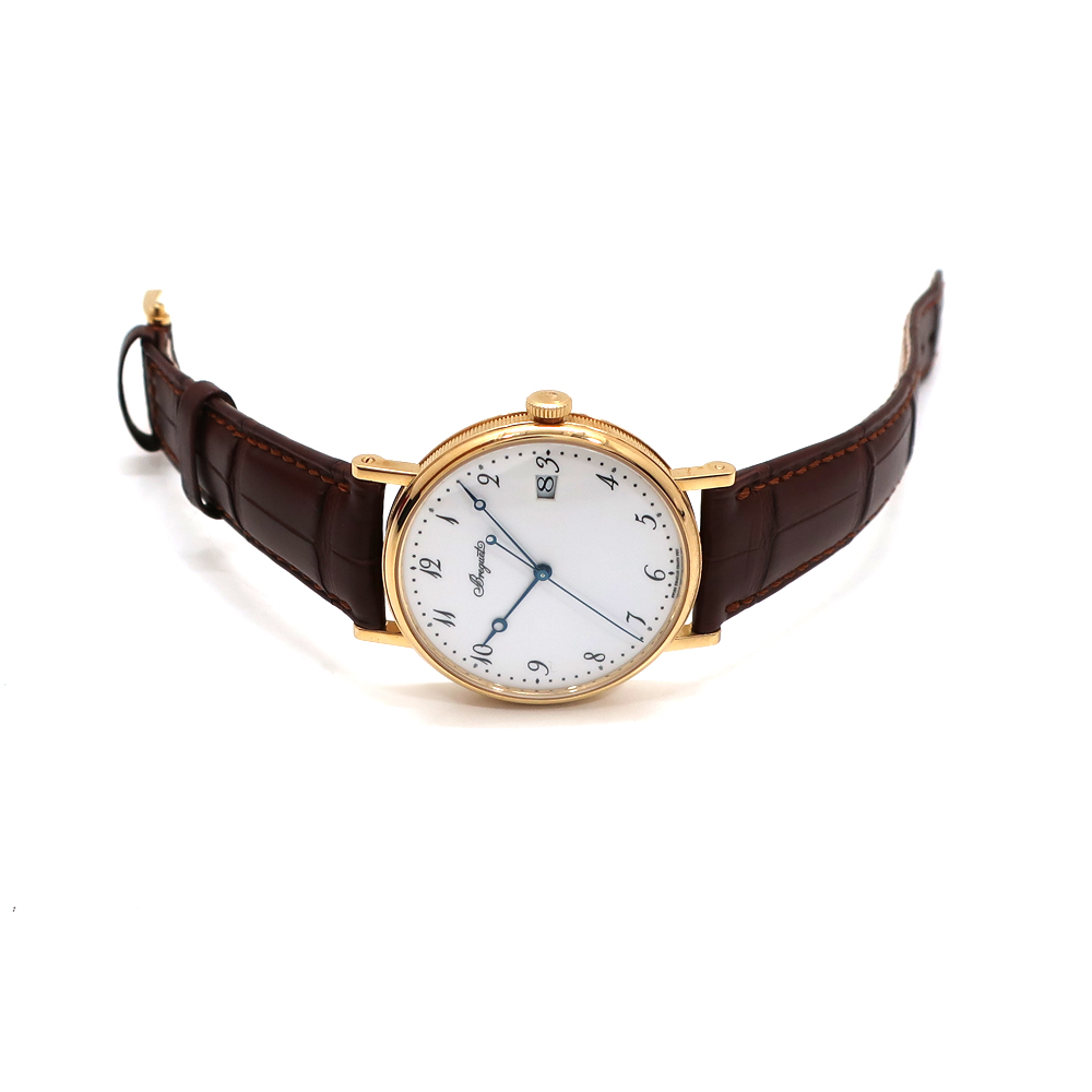 ブレゲ クラシックシリシオン 腕時計 メンズ 自動巻き K18 イエローゴールド ホワイトエナメル文字盤 レザーベルト