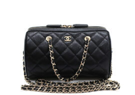 シャネル ミニボストン AP4474 キャビアスキン ブラック ショルダーバッグ レディース
