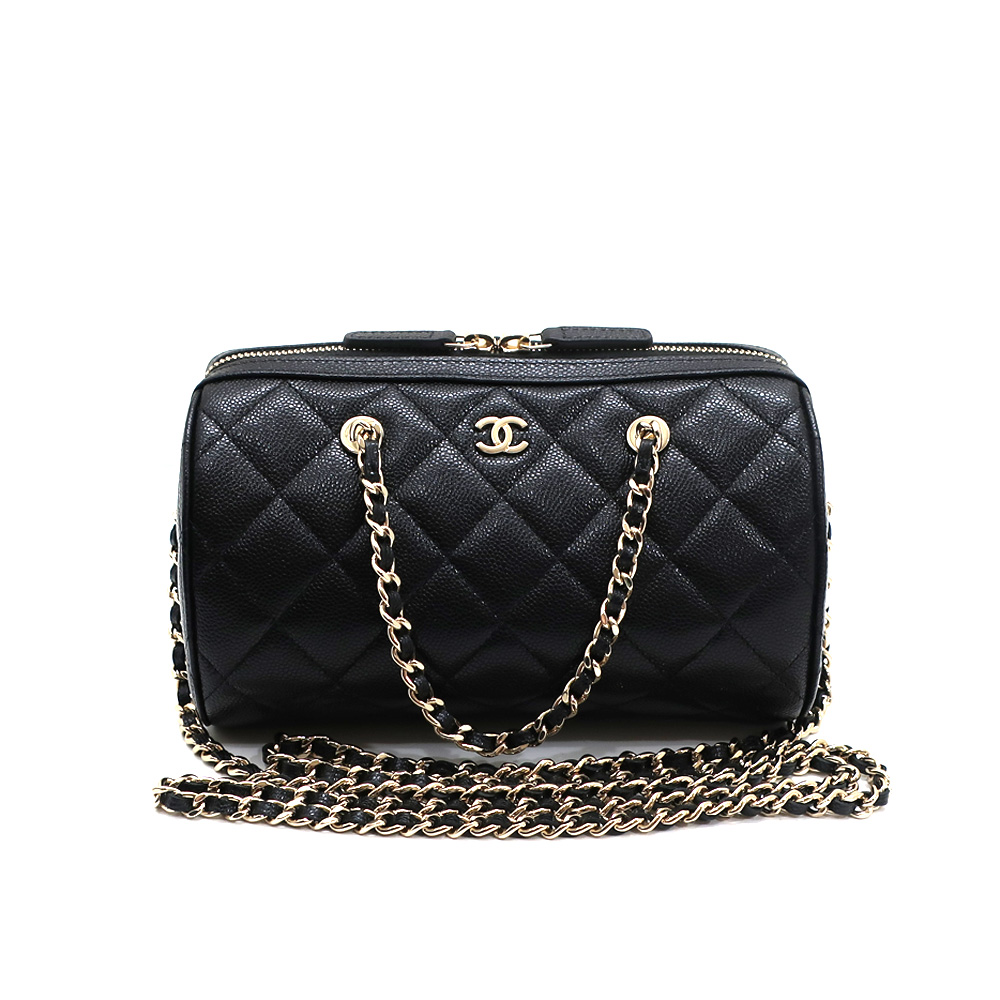 シャネル ミニボストン AP4474 キャビアスキン ブラック ショルダーバッグ レディース
