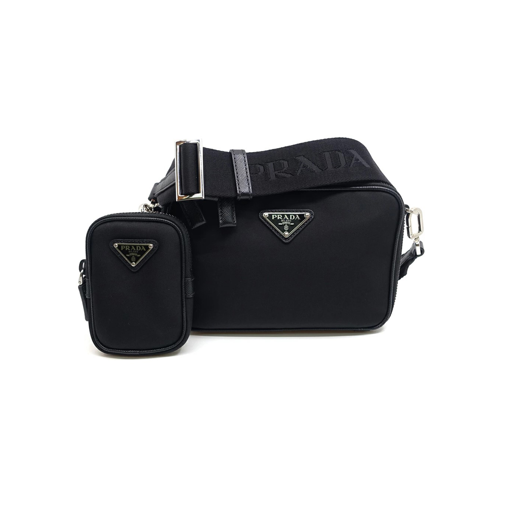 プラダ PRADA ブリック ショルダーバッグ リ ナイロン サフィアーノ レザー ブラック 2VH070