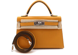 エルメス ミニケリー シェーブル ムタード ハンドバッグ シルバー金具 W刻 ショルダー 未使用