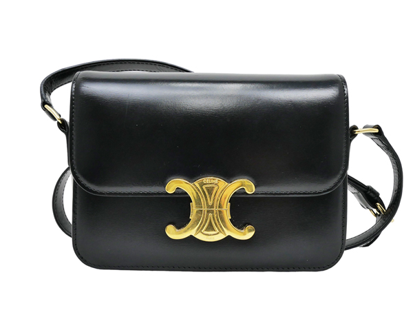 セリーヌ ショルダーバッグ ティーントリオンフ 188423 シャイニーカーフスキン ブラック GD金具