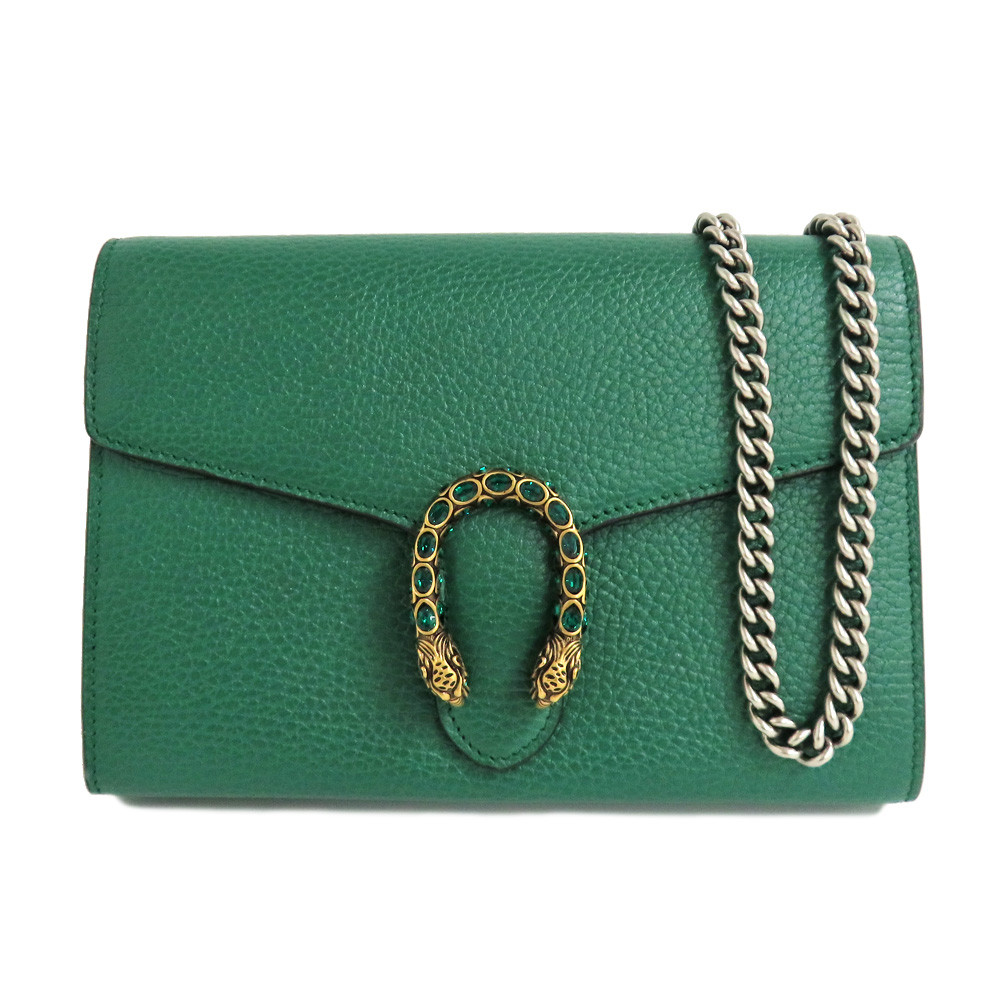 グッチ ディオニュソス チェーンウォレット 401231 レザー グリーン タイガーヘデッド クロスボディ