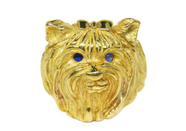 リング ヨークシャーテリア サファイヤ K18 イエローゴールド 13.1ｇ