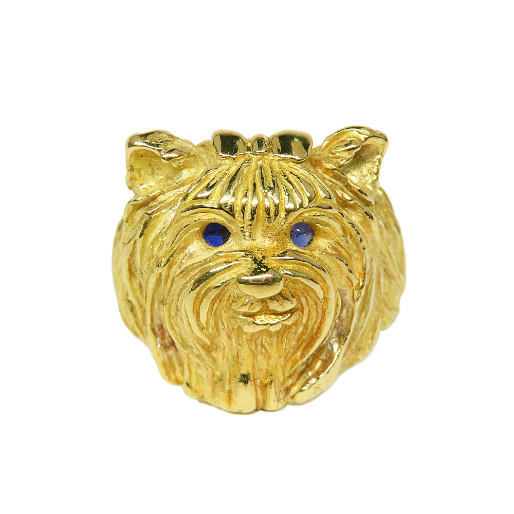 リング ヨークシャーテリア サファイヤ K18 イエローゴールド 13.1ｇ