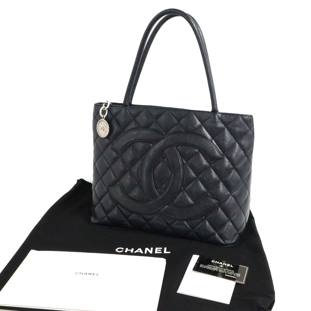 シャネル 復刻トート A01804 キャビアスキン ブラック シルバー金具