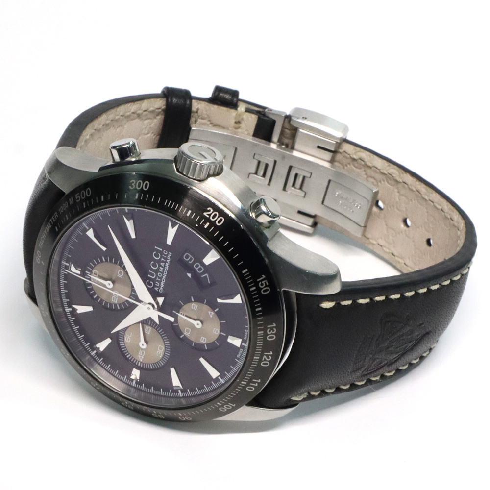 グッチ Gタイムレス クロノグラフ オートマティック YA126215 ブラック SS レザー 自動巻