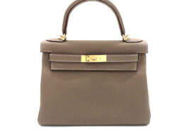 エルメス ケリー28 トゴ エトゥープ ゴールド金具 内縫い K刻 ショルダー ハンドバッグ レディース