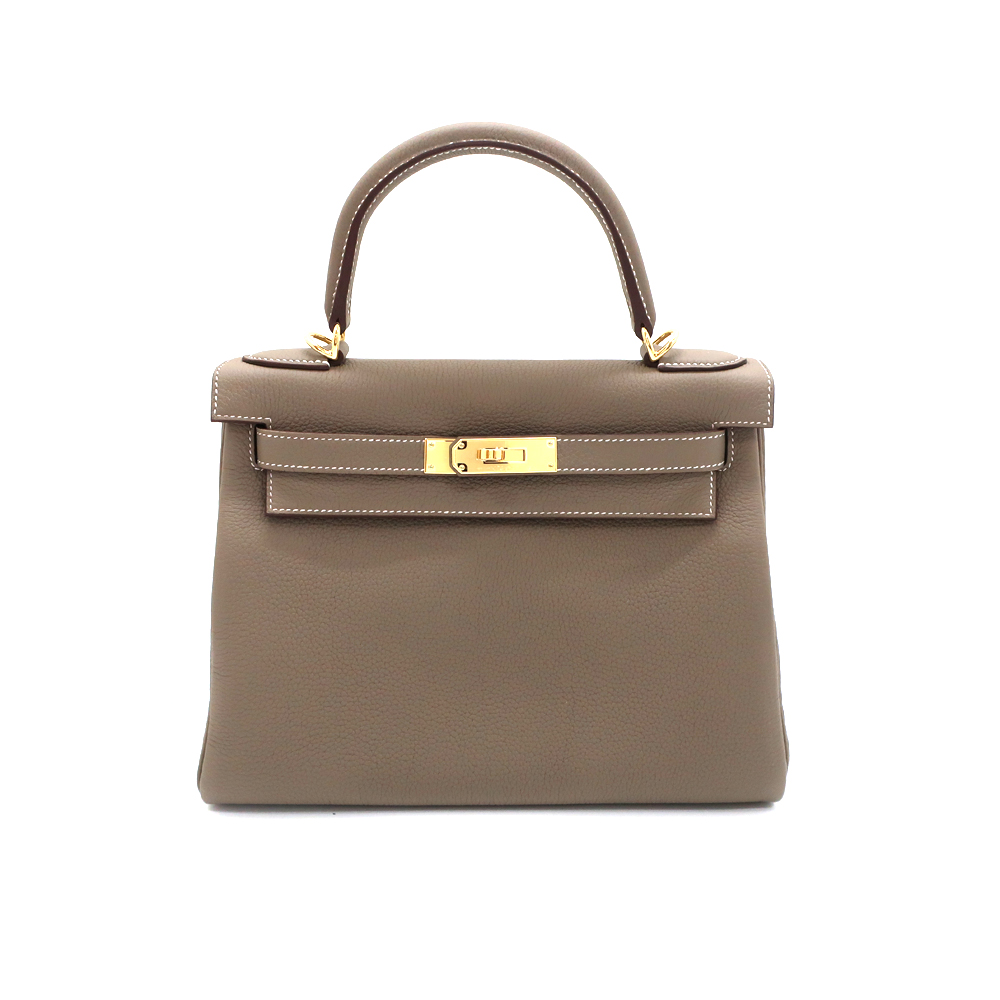 エルメス ケリー28 トゴ エトゥープ ゴールド金具 内縫い K刻 ショルダー ハンドバッグ レディース