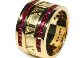 ティファニー アトラス ワイドリング Au750YG ルビー 指輪 12号