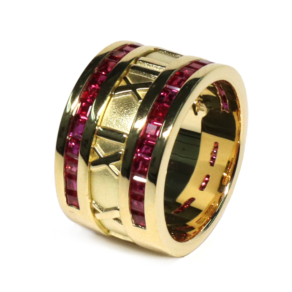 ティファニー アトラス ワイドリング Au750YG ルビー 指輪 12号