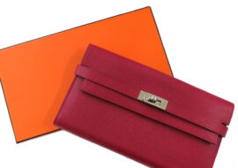 エルメス ケリーウォレット ヴォーエプソン ルージュ系 シルバー金具 R刻印