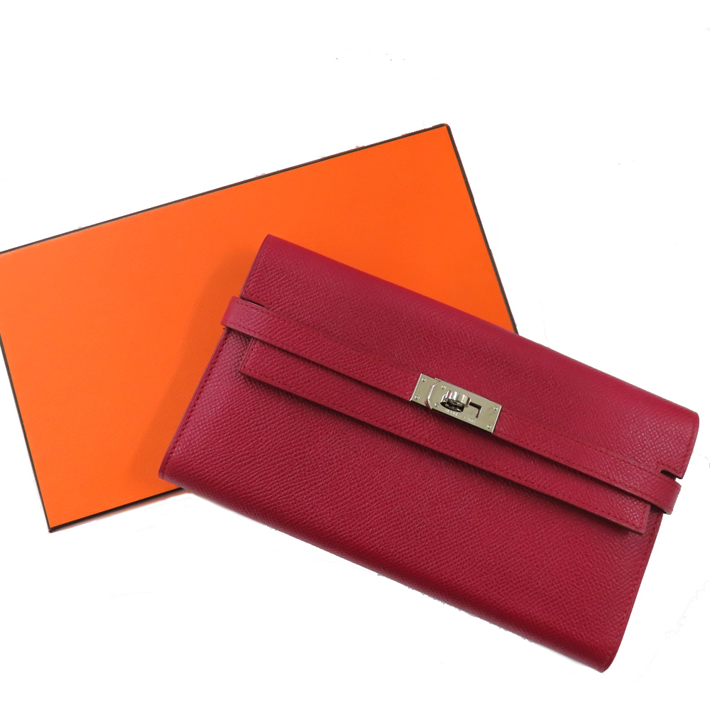 エルメス ケリーウォレット ヴォーエプソン ルージュ系 シルバー金具 R刻印