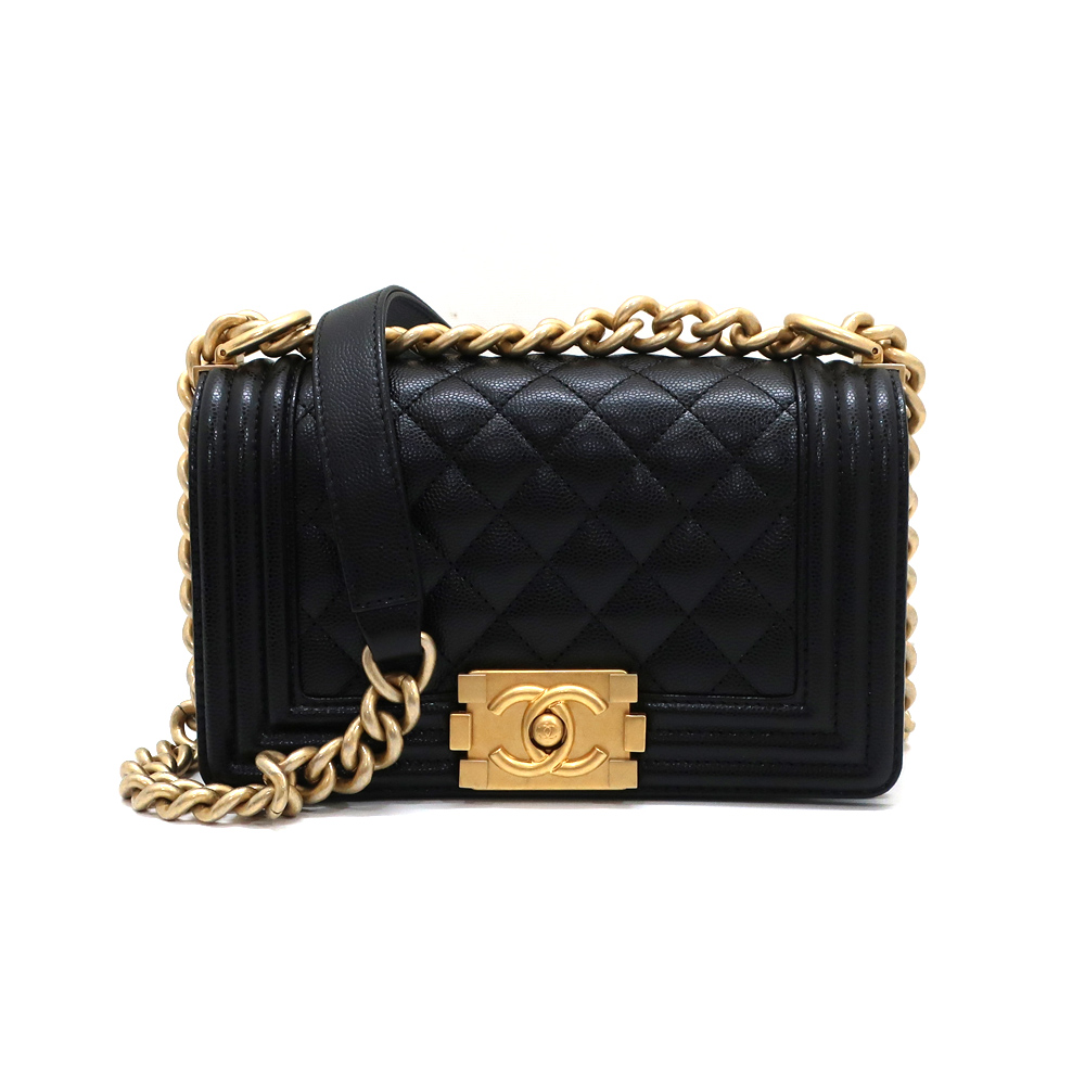 シャネル ボーイシャネル 20 キャビア A67085 ブラック ショルダーバッグ ゴールド金具