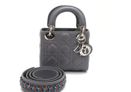 ディオール レディディオール ミニ グレー M0500PLBT/932 シルバー金具 ハンドバッグ レディース