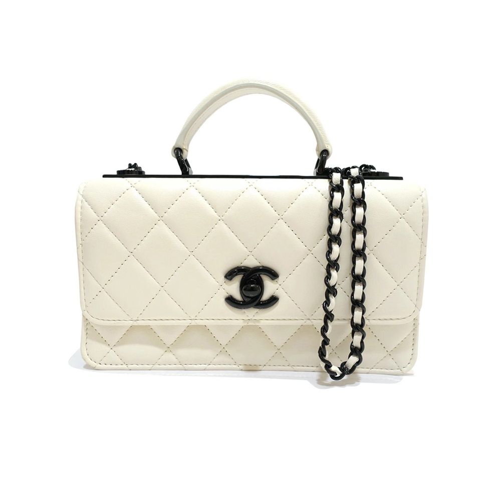 シャネル CHANEL マトラッセ トップハンドル 2WAY ショルダー バッグ ホワイト ブラック