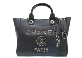 シャネル CHANEL ドーヴィル ロゴ スタッズ トート バッグ ブラック A57069 キャビアスキン