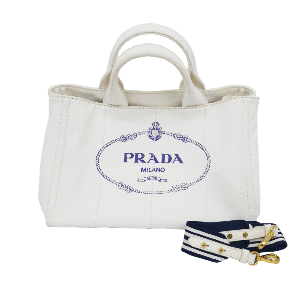 PRADA プラダ カナパ 1BG642 ビアンコ ブルー トートバッグ