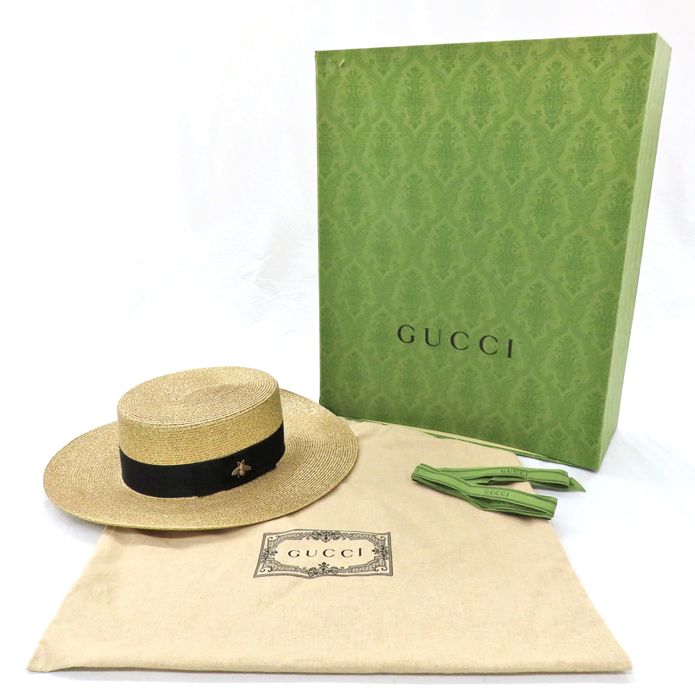 グッチ ハット パピエハット Bee ビー 454667 3HA28 Sサイズ 56cm ゴールド