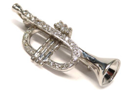 ダイヤモンド 0.16ct トランペット ブローチ K18WG ホワイトゴールド