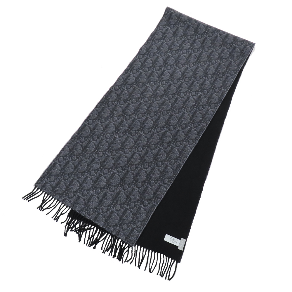 ディオール オブリーク ダブルフェース マフラー グレー 19E0001A0537 カシミヤ×ウール