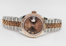 ロレックス デイトジャスト 28 279171 ランダム チョコレート ローマ SS RG 自動巻き レディース 保証書付