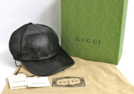 グッチ ベースボールキャップ 627156 GGエンボス レザー メッシュ Mサイズ 58cm ブラック