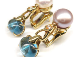 ブルガリ ピアス アレグラ 750YG イエローゴールド ダイヤモンド パール ブルートパーズ