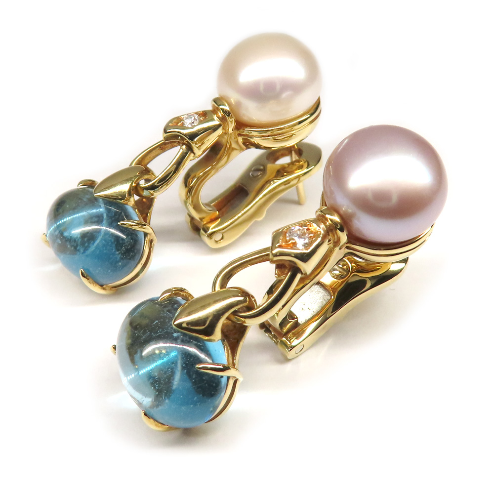 ブルガリ ピアス アレグラ 750YG イエローゴールド ダイヤモンド パール ブルートパーズ